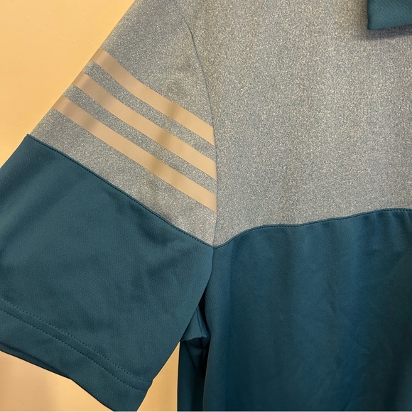 Adidas Golf Men’s Three Stripes Blue Colorblock Polo Shirt Medium Performance - Picture 2 of 6